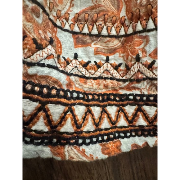 Anthropologie Paisley Puff Sleeve Peplum Top Orange Boho Embroidered Hem Medium - Picture 6 of 6